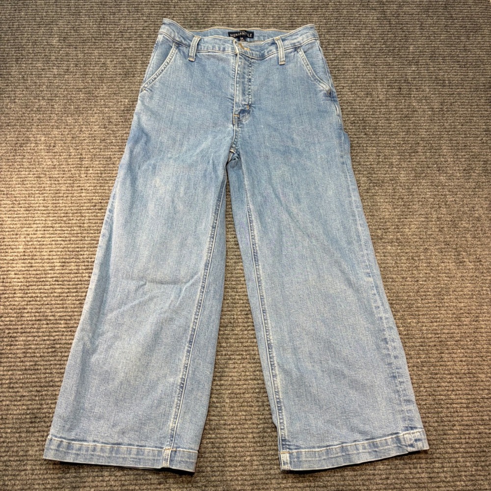 J.Crew Mercantile Womens High Rise Wide Leg Jeans Light Wash Blue Size 26